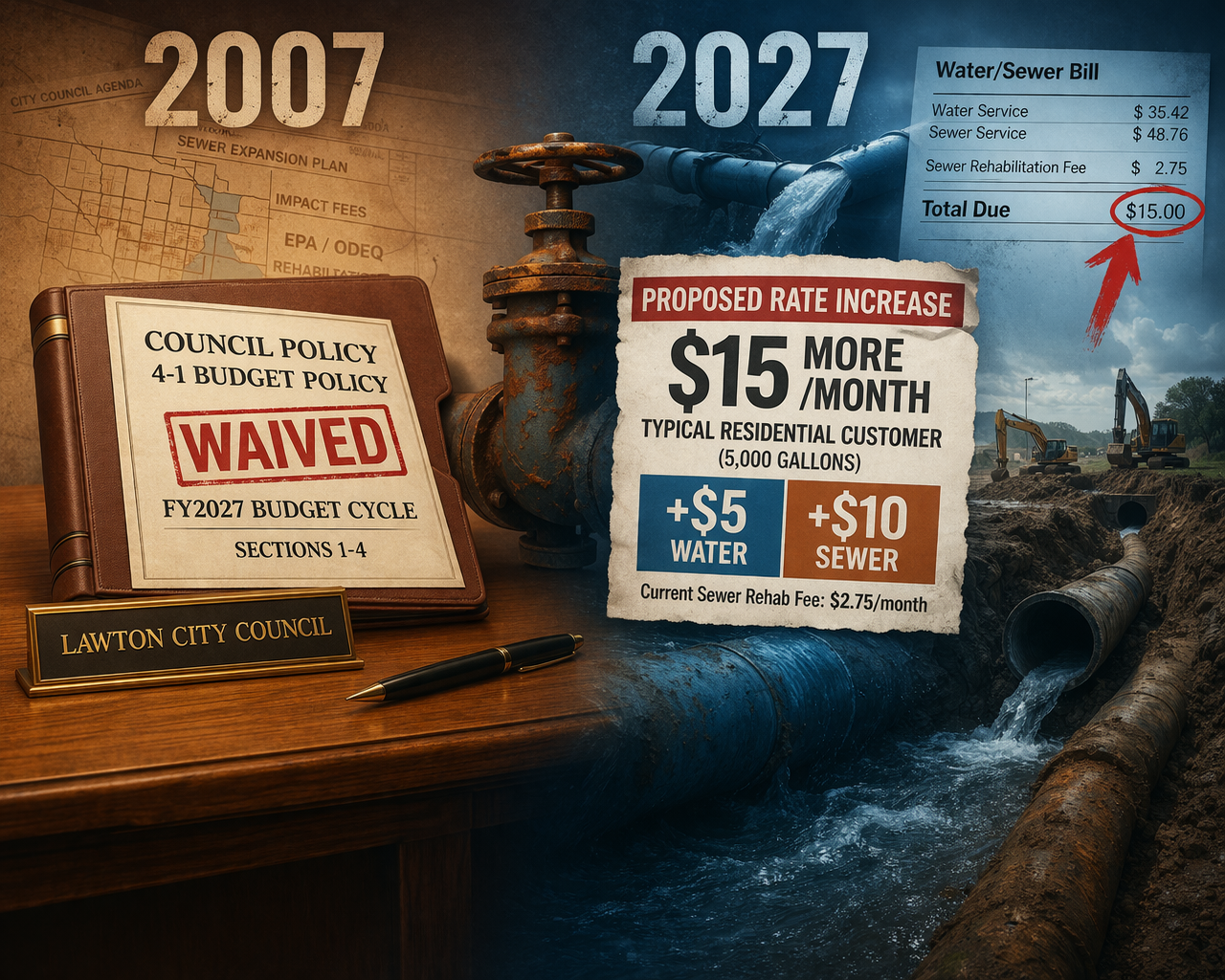 Lawton City Council Waives Budget Policy as Water and Sewer Rate Increases Loom